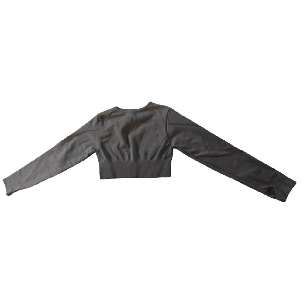 Grey/Gray Long Sleeve Crop Top Athletic Top Size Large Excellent Condition